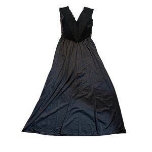 Vintage Black Lace & Nylon Full-Length Dress Medium